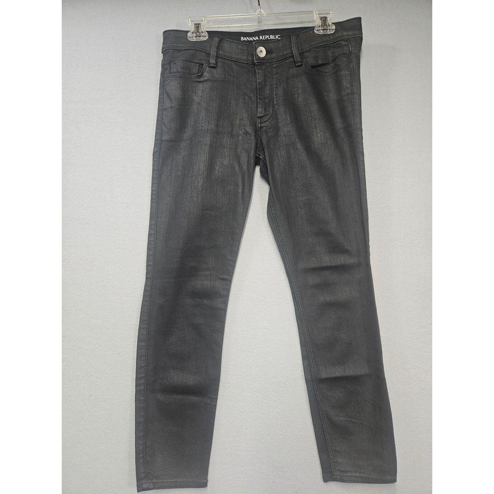 Banana Republic Women Black Coated Skinny Jeans Size 30 Waxed Denim Stretch